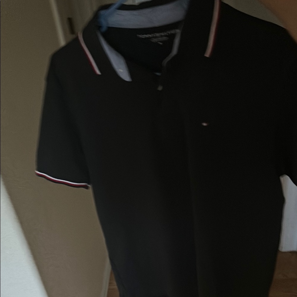 Tommy Hilfiger Black Polo Shirt with White Trim